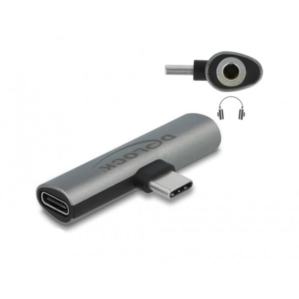DeLOCK Adattatore audio USB Type-C per Jack femmina Stereo e USB Type-C PD grigio