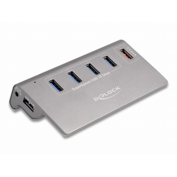 DeLOCK USB 10 Gbps Hub with 4 USB Type-A Ports + 1 Fast Charging Port incl. Power Supply