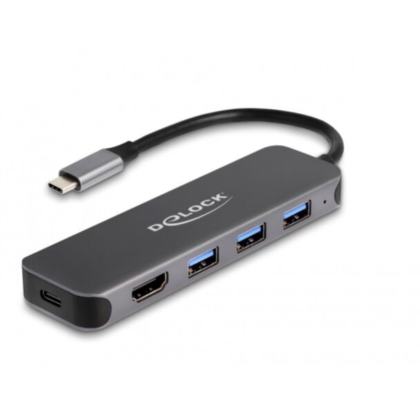 DeLOCK Hub USB a 3 porte e uscita HDMI 4K con connessione USB Type-C e PD 85 Watt