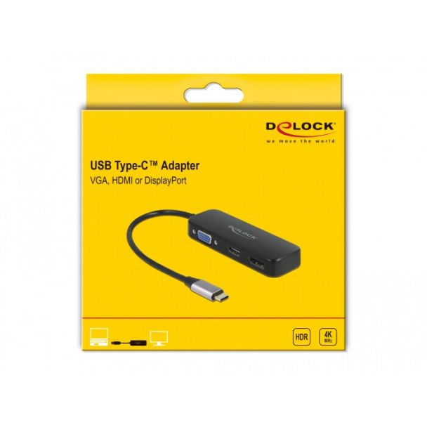 DeLOCK Adattatore USB Type-C per VGA / HDMI / DisplayPort 4K 60 Hz
