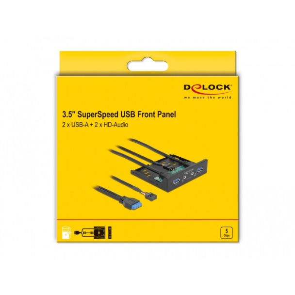 DeLOCK Pannello frontale da 3.5″ USB 3.2 Gen 2 x USB Tipo-A + HD-Audio