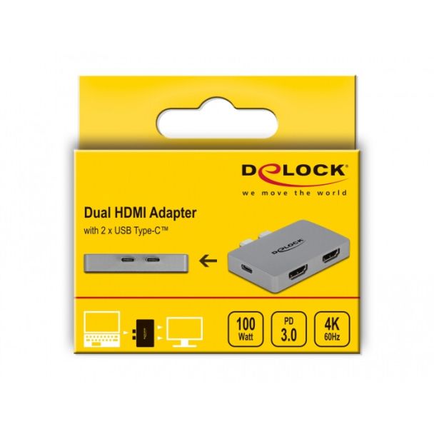 DeLOCK Doppio adattatore HDMI con 4K 60 Hz e PD 3.0 per MacBook