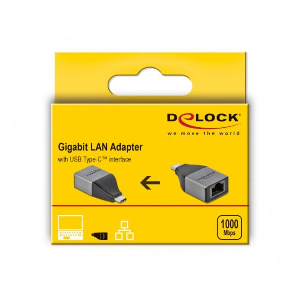 DeLOCK Adattatore USB Type-C per Gigabit LAN 10/100/1000 Mbps – design compatto