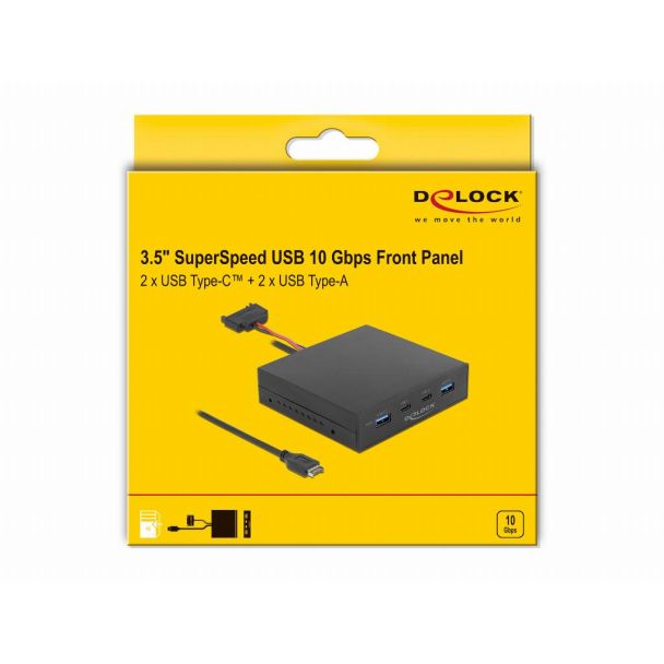 DeLOCK Pannello frontale da 3.5″ USB 3.2 Gen 2, 2 x USB Type-C + 2 x USB Tipo-A