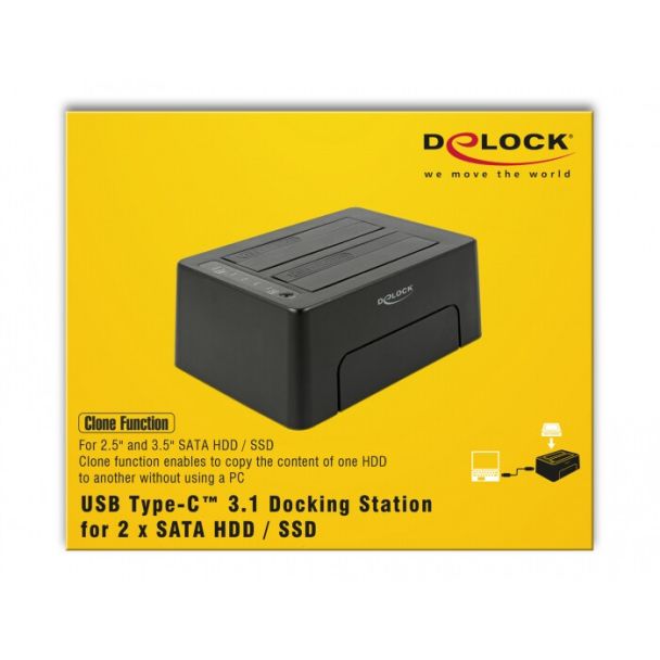 DeLOCK 63957 docking station per unità di archiviazione USB 3.2 Gen 2 (3.1 Gen 2) Type-C Nero