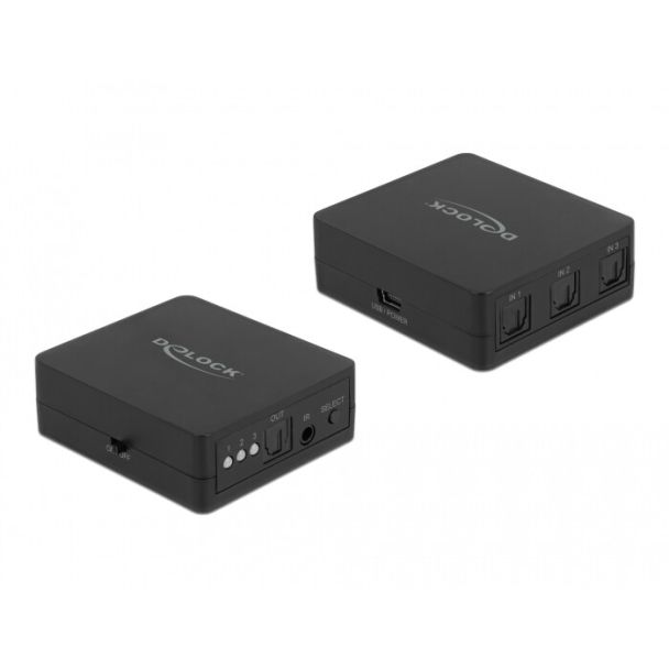 DeLOCK S/PDIF TOSLINK Switch 3 In 1 Out with IR Remote Control and USB Powered
