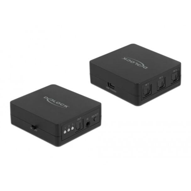 DeLOCK Interruttore S/PDIF TOSLINK 3 in 1 ad con telecomando IR e alimentazione USB