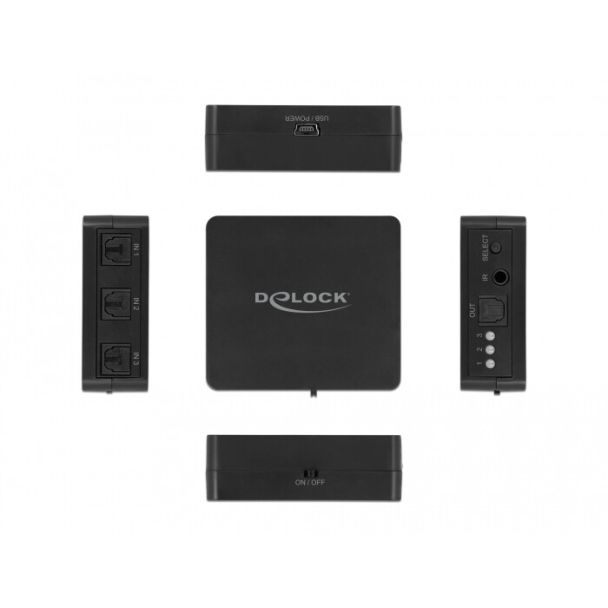 DeLOCK Interruttore S/PDIF TOSLINK 3 in 1 ad con telecomando IR e alimentazione USB