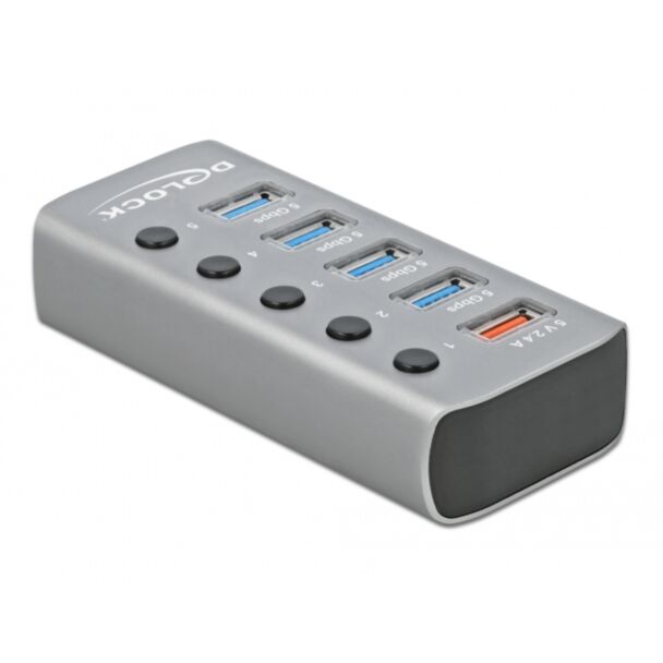 DeLOCK USB 5 Gbps Hub with 4 Ports + 1 Fast Charging Port with Switch and Illumination
