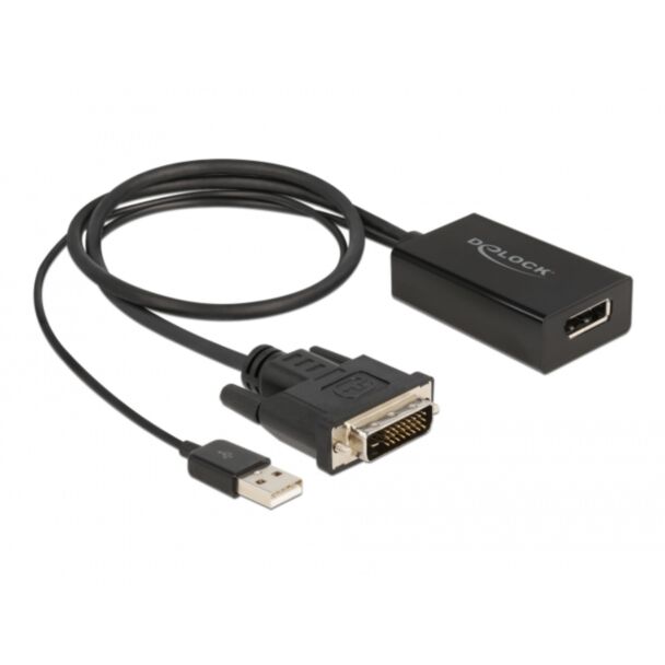 DeLOCK Adapter DVI male to DisplayPort 1.2 female black 4K with HDR function 50 cm