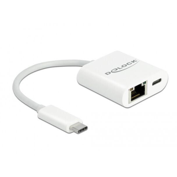DeLOCK Adattatore USB Type-C per Gigabit LAN 10/100/1000 Mbps con porta di alimentazione bianco
