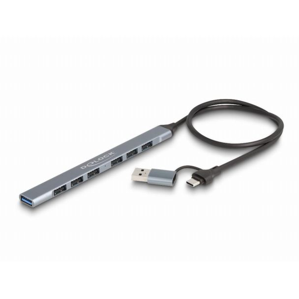 DeLOCK 4 Port Slim USB Hub with USB Type-C™ or USB Type-A to 3 x USB 5 Gbps USB Type-C™ + 1 x USB 5 Gbps Type-A