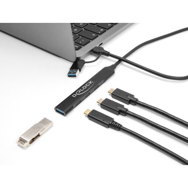 DeLOCK 64272 hub di interfaccia USB 3.2 Gen 1 (3.1 Gen 1) Type-C 5000 Mbit/s Nero