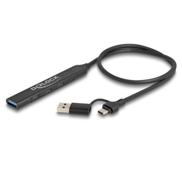 DeLOCK 4 Port Slim USB Hub with USB Type-C™ or USB Type-A to 3 x USB 5 Gbps USB Type-C™ + 1 x USB 5 Gbps Type-A