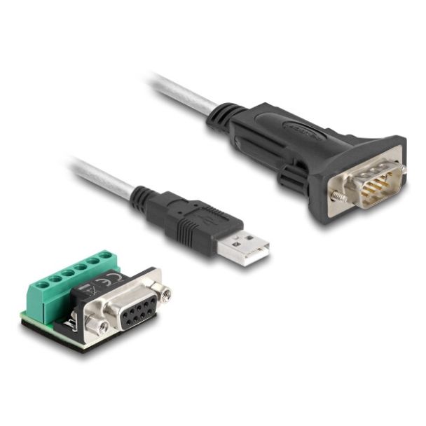 DeLOCK 64268 cavo seriale Nero, Trasparente 1 m USB tipo A DB-9