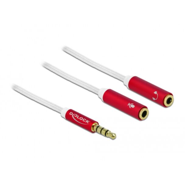DeLOCK Adattatore per cuffie 1 x 3,5 mm 4 pin Jack stereo maschio a 2 x 3,5 mm 4 pin femmina con schermatura in tessuto 20 cm