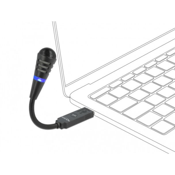 DeLOCK Microfono USB per gaming con collo d'oca e pulsante di silenziamento