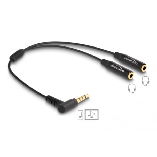 DeLOCK Audio Splitter stereo jack male 3.5 mm to 2 x stereo jack female 3.5 mm 4 pin angled