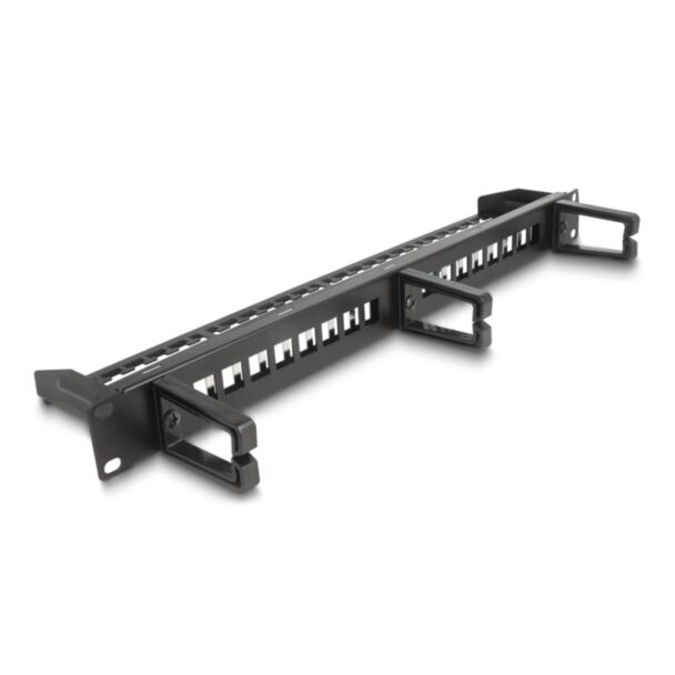 DeLOCK 19″ Keystone Patch Panel 16 port with 3 hooks and strain relief 1U black