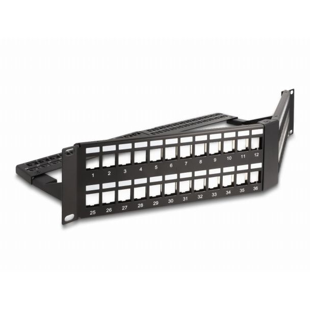 DeLOCK 19″ Keystone Patch Panel 48 port with strain relief 2U angled black