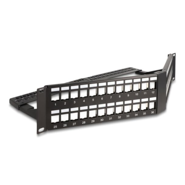 DeLOCK Pannello patch Keystone da 19″ a 48 porte con pressacavi 2U angolato nero