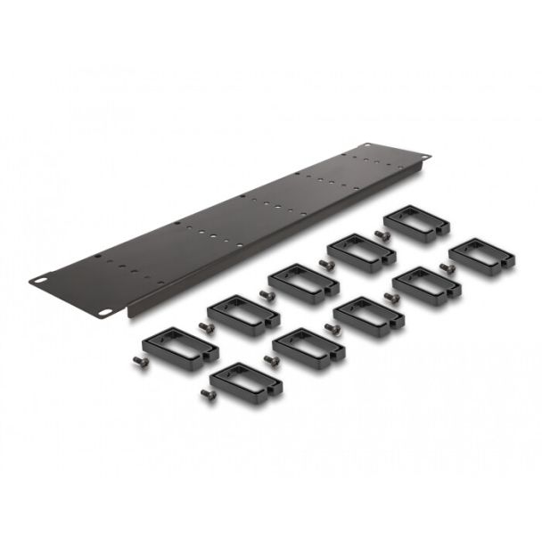 DeLOCK Pannello di gestione dei cavi da 19″ con 10 ganci di plastica 2U nero