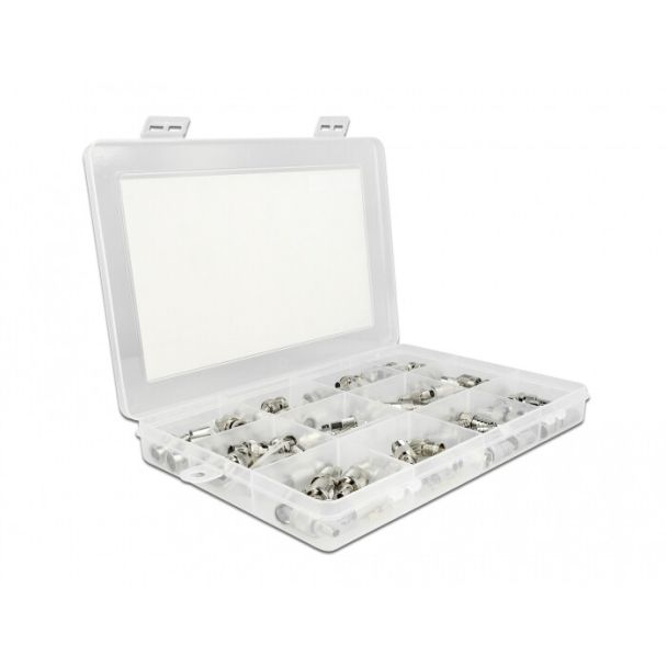 DeLOCK Scatola di crimpatura 70 pezzi 75 Ohm con connettori BNC, TNC e F