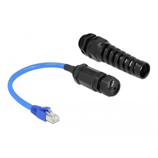 DeLOCK Cable RJ45 plug to RJ45 jack Cat.6 waterproof with cable gland and bend protection