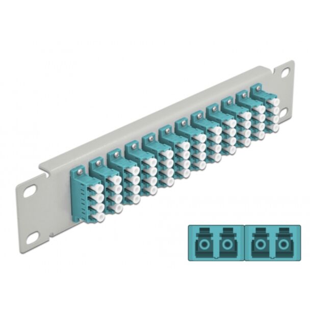 DeLOCK 10″ Fiber Optic Patch Panel 12 Port LC Quad aqua 1U grey