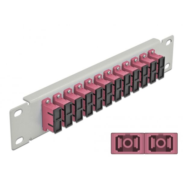 DeLOCK Pannello patch da 10″ in fibra ottica a 12 porte per SC Duplex viola 1U grigio
