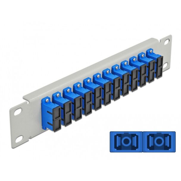 DeLOCK 10″ Fiber Optic Patch Panel 12 Port SC Duplex blue 1U grey