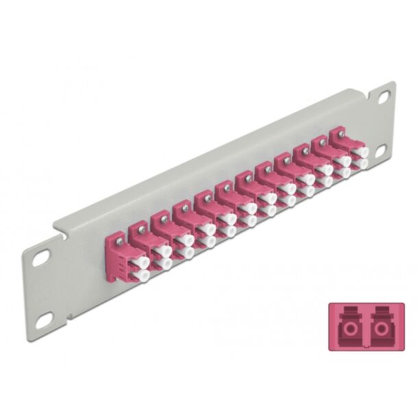 DeLOCK Pannello patch da 10″ in fibra ottica a 12 porte per LC Duplex viola 1U grigio