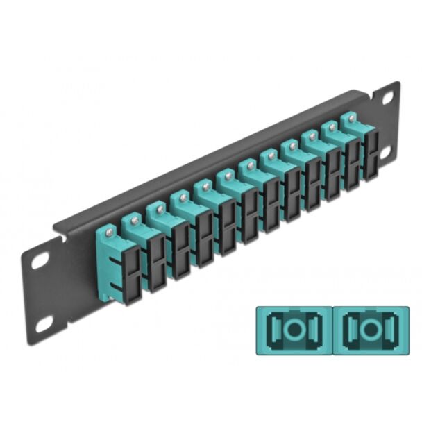 DeLOCK 10″ Fiber Optic Patch Panel 12 Port SC Duplex aqua 1U black