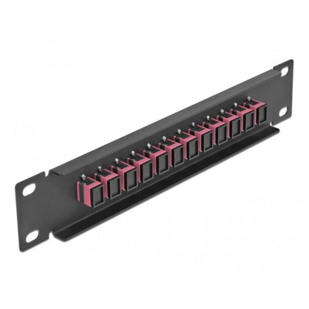 DeLOCK Pannello patch da 10″ in fibra ottica a 12 porte per SC Simplex viola 1U nero