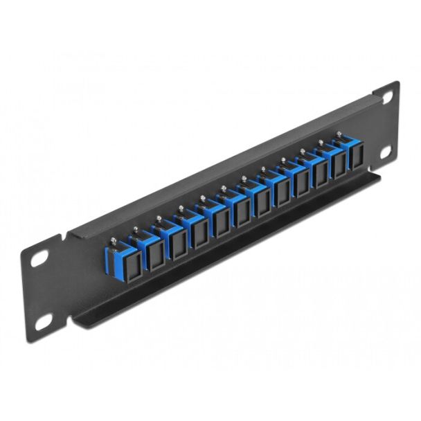 DeLOCK Pannello patch da 10″ in fibra ottica a 12 porte per SC Simplex blu 1U nero