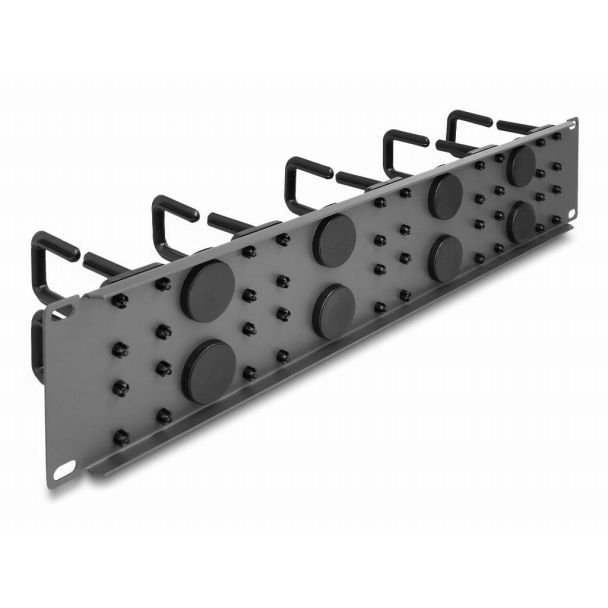 DeLOCK Pannello di gestione dei cavi da 19″ con 8 gomma ingressi per cavi e 10 ganci metallici 2U grigio scuro