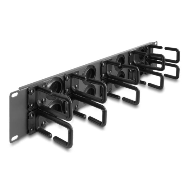 DeLOCK 19″ Cable Management Routing Panel with 8 rubber cable entries and 10 hooks 2U dark grey