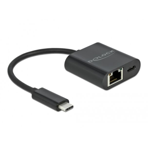 DeLOCK Adattatore USB Type-C per Gigabit LAN 10/100/1000 Mbps con porta di alimentazione nero