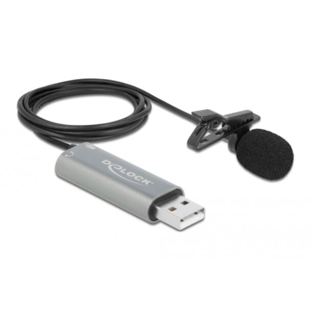 DeLOCK Microfono USB Tie Lavalier Lavalier Omnidirezionale 24 bit / 192 kHz con clip e porta per cuffie con jack stereo da 3,5 mm