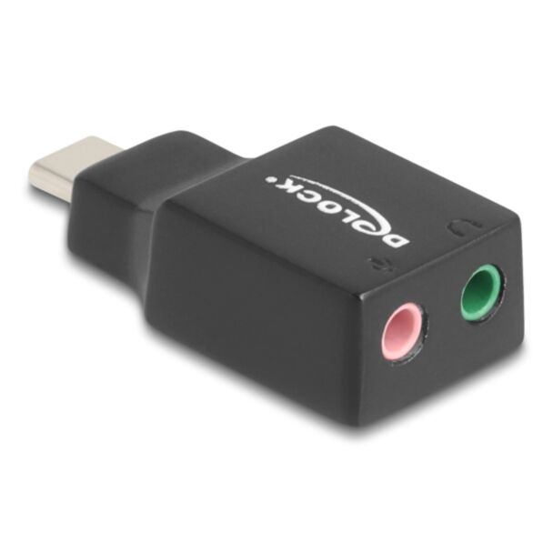 DeLOCK External USB Sound Card with Type-C™ male to 2 x 3.5 mm Stereo jack Plug & Play Audio Adapter black