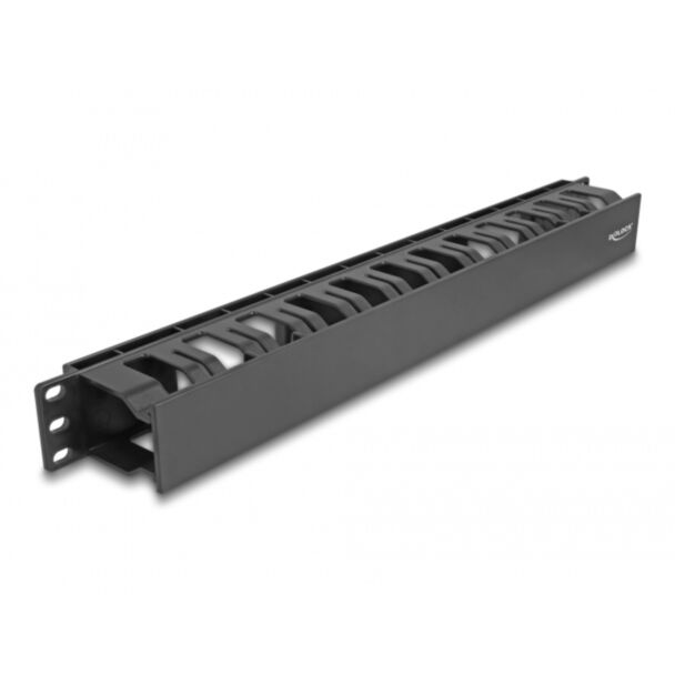 DeLOCK 19″ Cable Management Routing Panel with 2 openings 1U black plastic