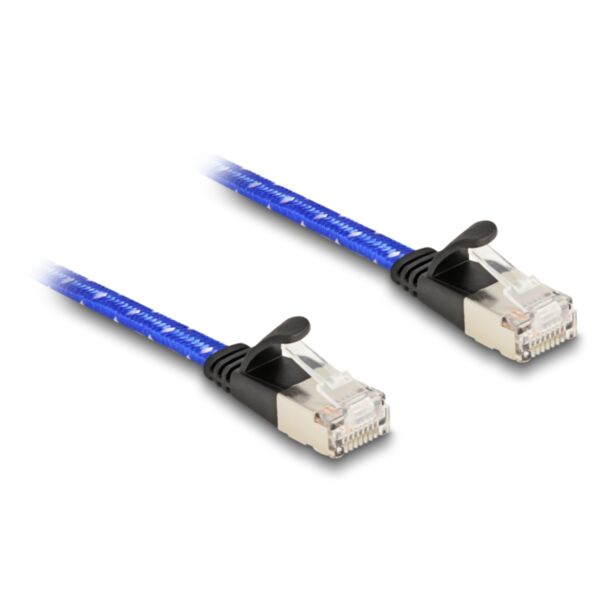 DeLOCK RJ45 flat network cable with braided coating Cat.6A U/FTP 5 m blue
