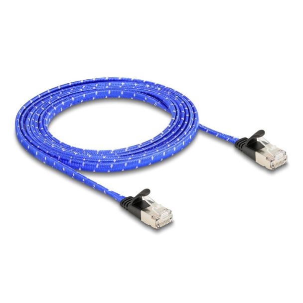 DeLOCK RJ45 flat network cable with braided coating Cat.6A U/FTP 2 m blue