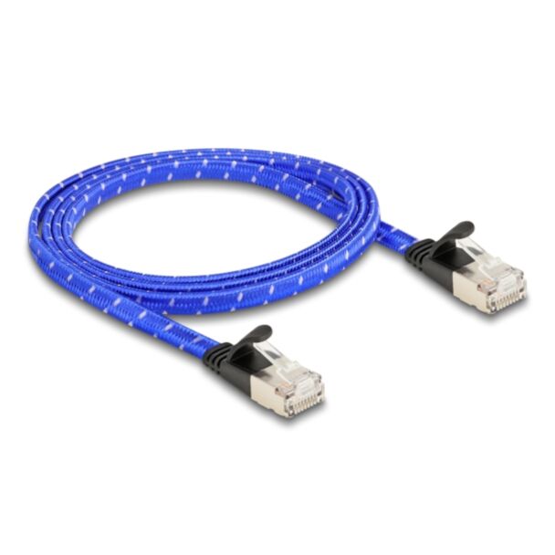 DeLOCK RJ45 flat network cable with braided coating Cat.6A U/FTP 1 m blue