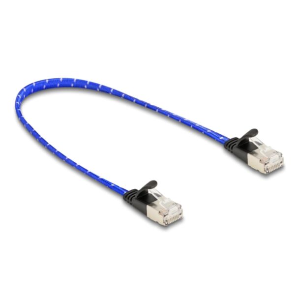 DeLOCK RJ45 flat network cable with braided coating Cat.6A U/FTP 0.3 m blue