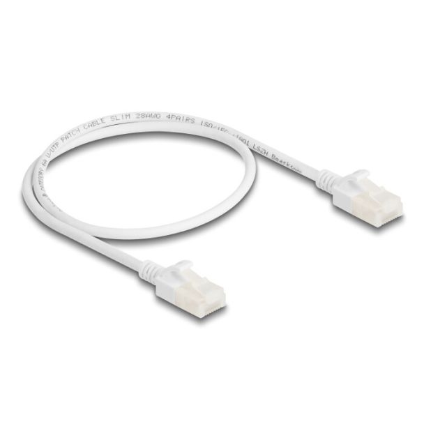 DeLOCK RJ45 Network Cable Cat.6A plug to plug with robust latch for industrial use U/UTP Slim 0.5 m white