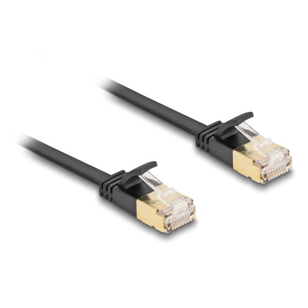 DeLOCK RJ45 Network Cable Cat.6A plug to plug with robust latch and Cat.7 raw flat cable U/FTP 5 m black