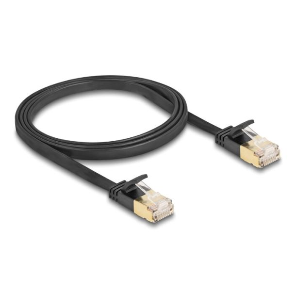 DeLOCK Cavo di rete RJ45 Cat.6A maschio-maschio con chiusura robusta e cavo piatto grezzo Cat.7 U/FTP da 1 m nero