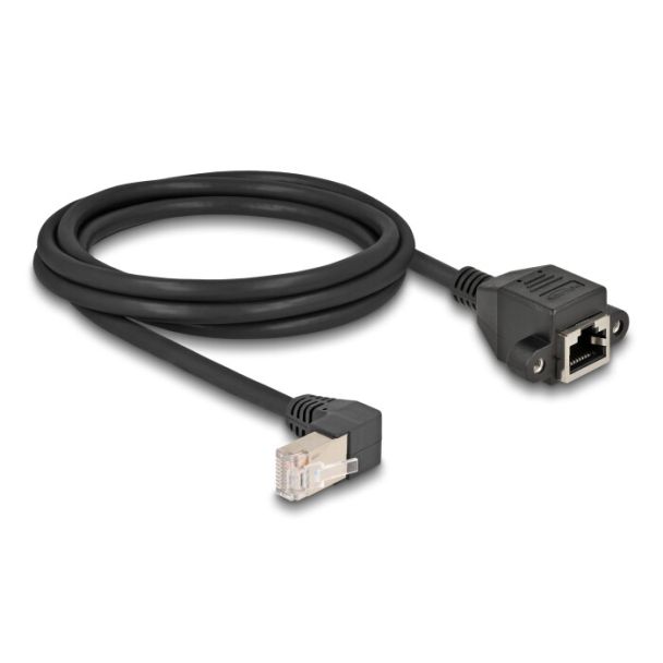 DeLOCK Cavo di prolunga di rete S/FTP RJ45 maschio angolato a 90° per RJ45 femmina integrato Cat.6A 2 m nero