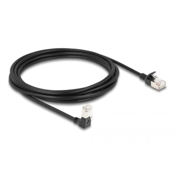 DeLOCK RJ45 Network Cable Cat.6A S/FTP Slim 90° downwards angled / straight 3 m black
